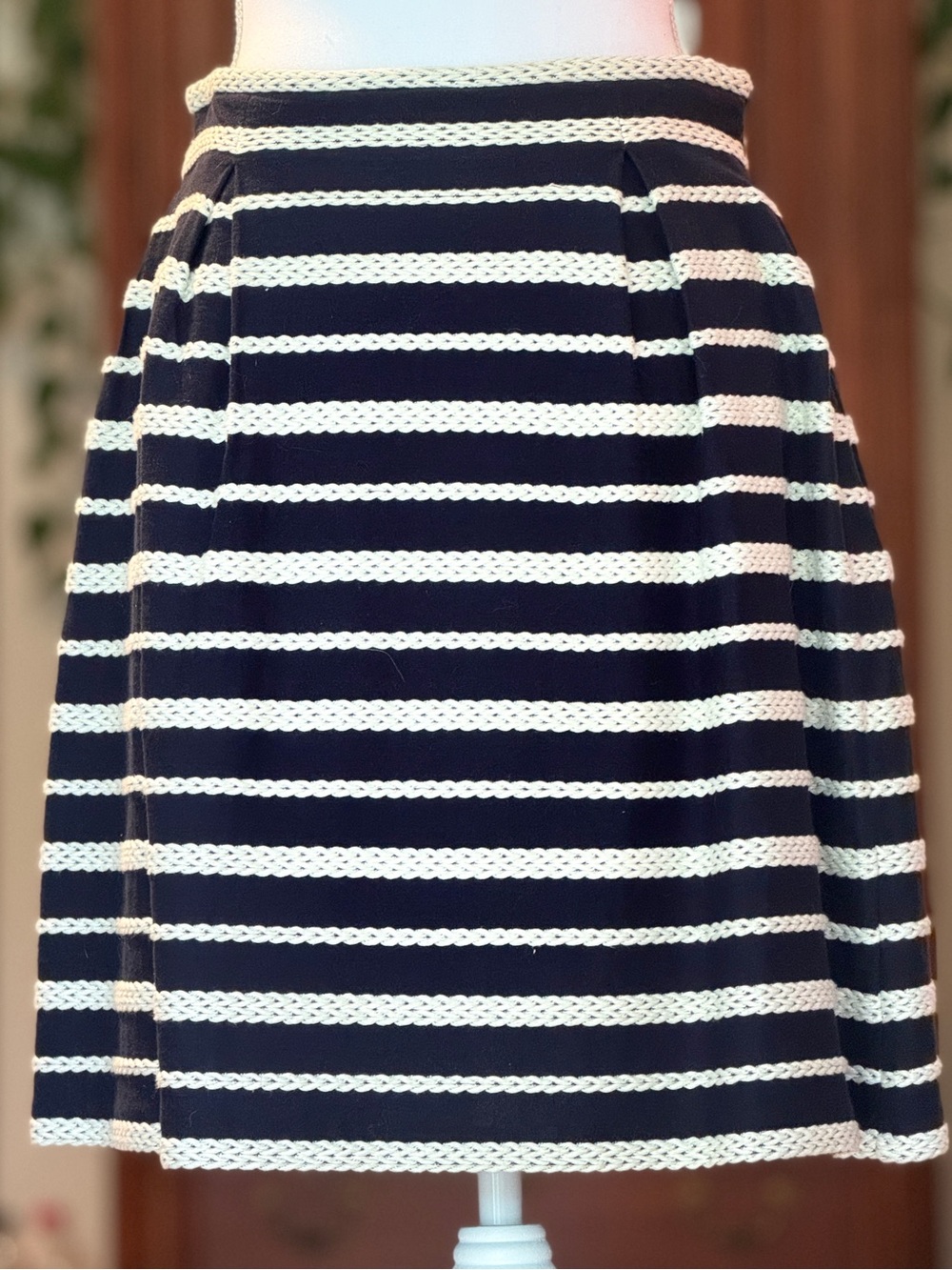 Max Studio Navy and White Striped Full Skirt
